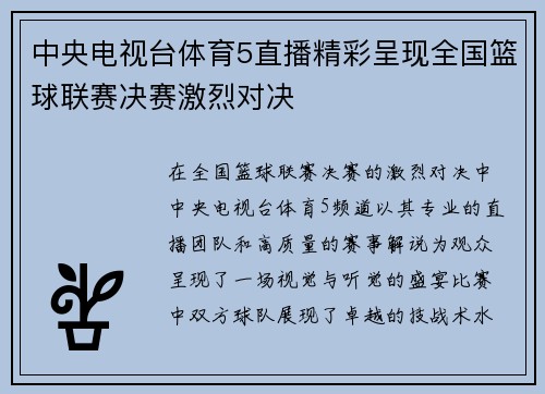 中央电视台体育5直播精彩呈现全国篮球联赛决赛激烈对决