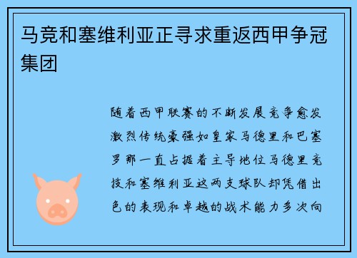 马竞和塞维利亚正寻求重返西甲争冠集团